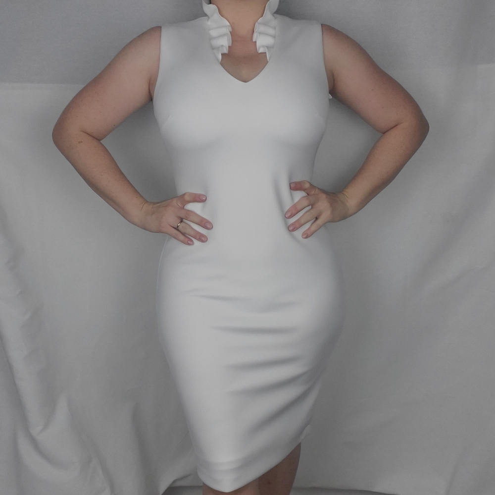 Calvin Klein White Ruffle Collar Dress